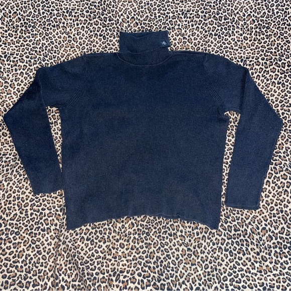 Lauren Ralph Lauren XL Stretchy Ribbed Turtleneck 100% Cotton Gray Steve Jobs 90 - Picture 3 of 7